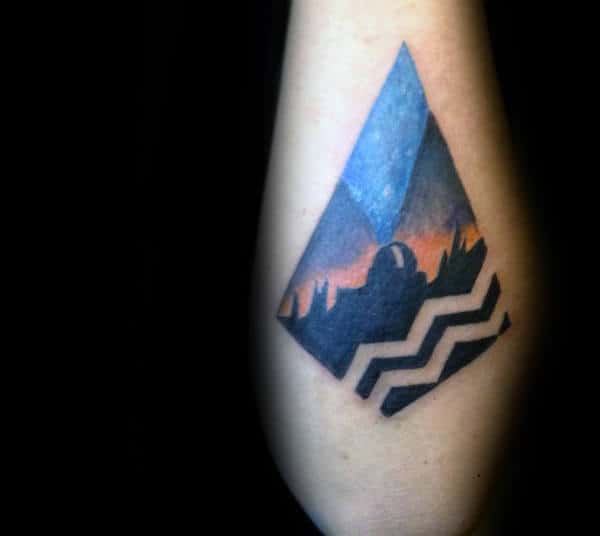 Astronomy Aquarius Mens Small Outer Forearm Tattoo