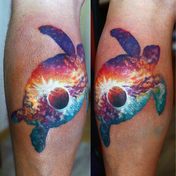 Astronomy In Turtle Tattoo Male Lower Legs