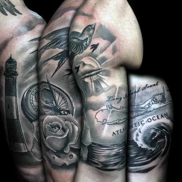 Atlantic Ocean Wave Tattoo Designs On Men