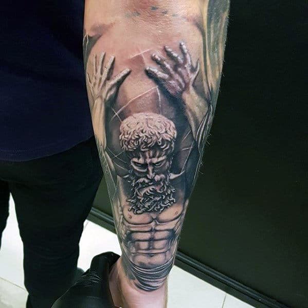 Atlas Holding Globe Guys 3d Outer Forearm Tattoo