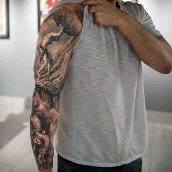 Atlas Mens Unique Shaded Mens Sleeve Tattoo