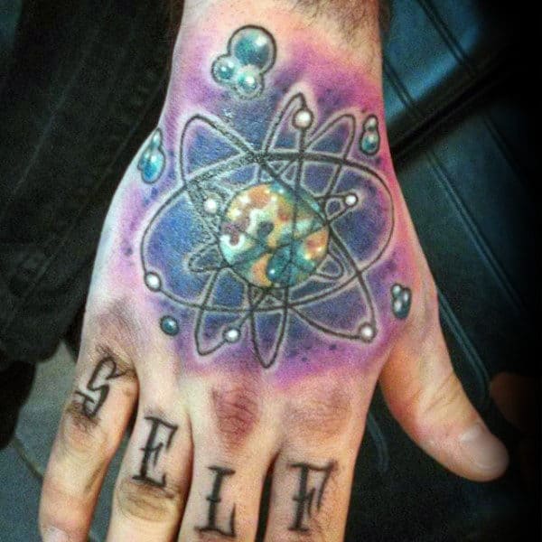 Atom Hand Earth Globe Mens Tattoos
