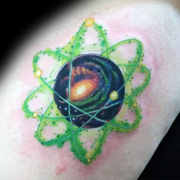 Atom Mens Tattoo Of Outer Space Design On Mans Thigh