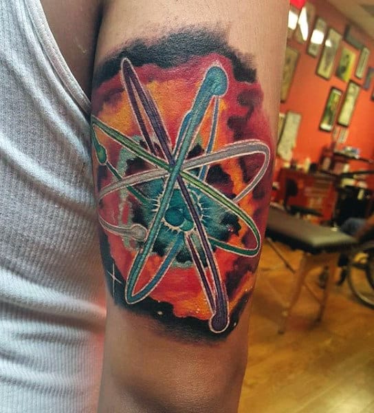 Atom Science Tattoo For Men On Back Of Arm