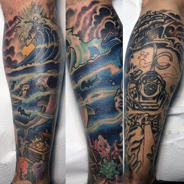 Atomic Wave Tattoo For Men On Legs
