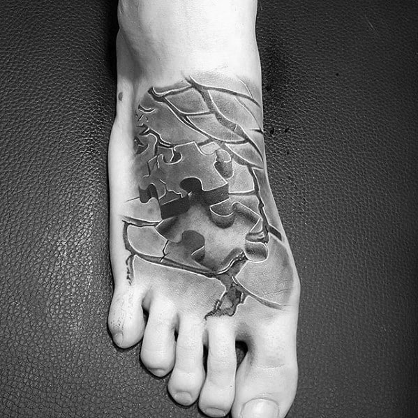 Awesome 3d Realistic Puzzle Piece Mens Small Foot Tattoos