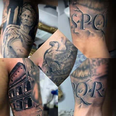 Awesome 3d Spqr Guys Rome Themed Arm Tattoos