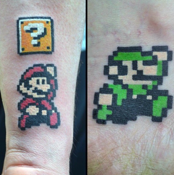 Awesome 8 Bit Mario Brothers Mens Forearm Tattoos