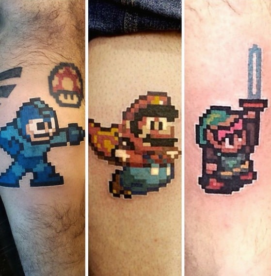 Awesome 8 Bit Video Game Mens Leg Calf Tattoos