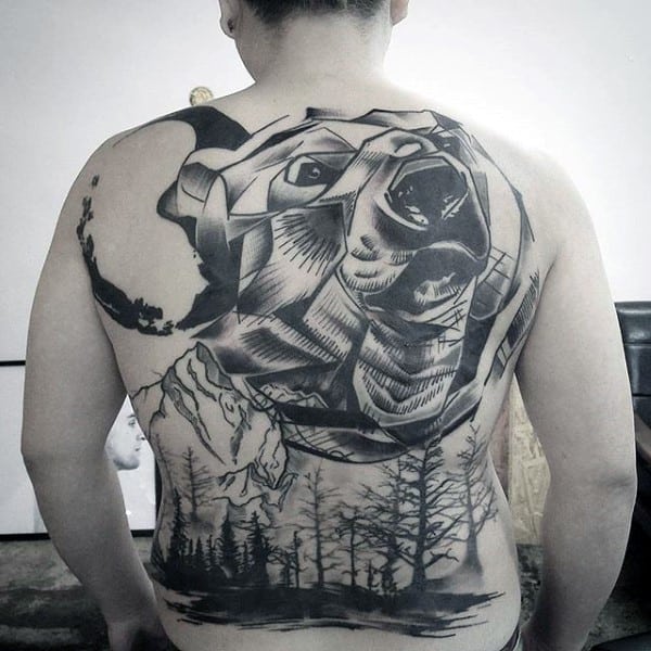 Awesome Abstract Bear Mens Forest Full Back Tattoos
