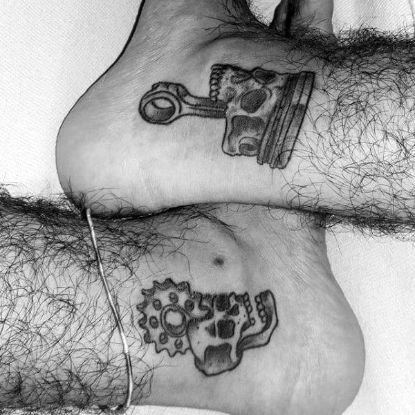 Awesome Ankle Sprocket With Skull And Piston Mens Tattoos