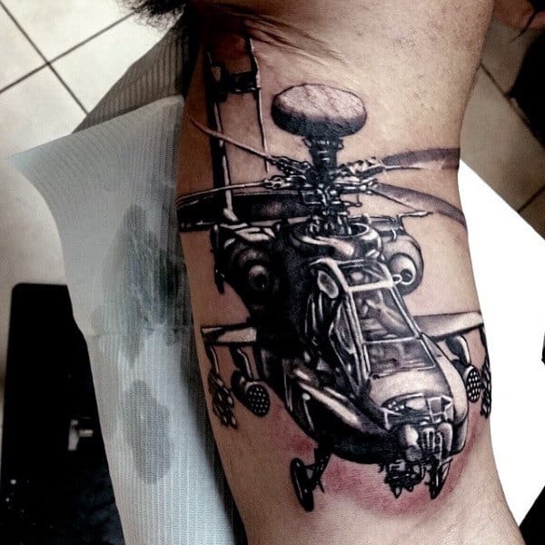 Awesome Apache Helicopter Army Bicep Tattoos For Guys