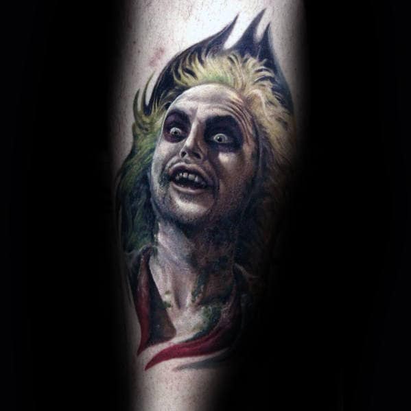 Awesome Beetlejuice Guys Lower Leg Tattoo Ideas