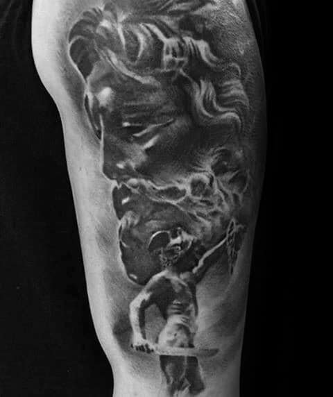 Awesome Black And Grey Ink 3d Shaded Perseus Tattoos For Men On Arm