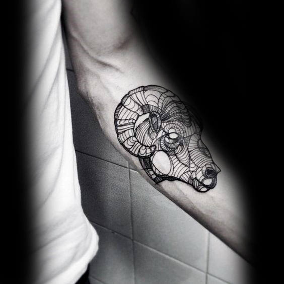 Awesome Black Ink Outline Aries Inner Forearm Mens Tattoos