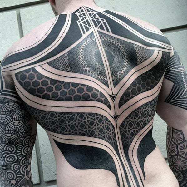 Awesome Blackwork Geometric Back Tattoos For Men
