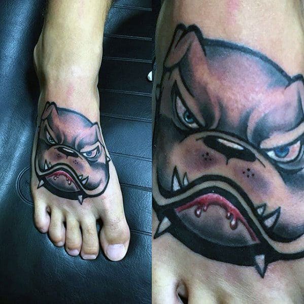 Awesome Bulldog Mens Foot Tattoo Designs