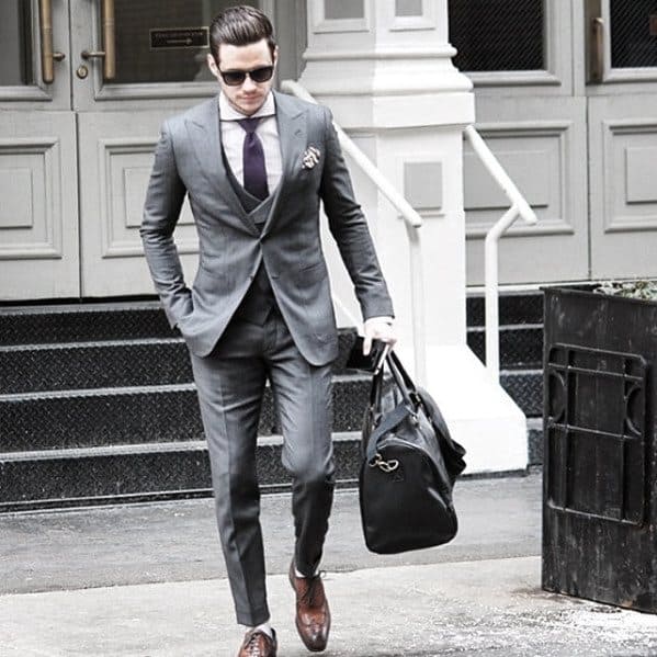 Awesome Business Professional Charcoal Grey Suit Brown Shoes Styles For Men