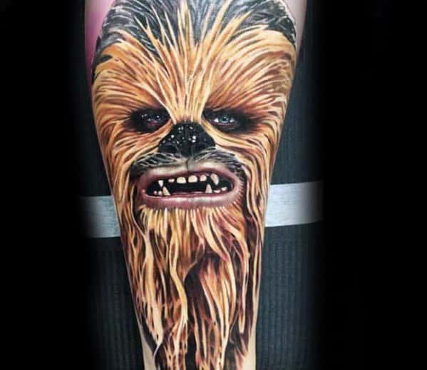 Awesome Chewbacca Star Wars Sleeve Tattoo For Men On Forearm