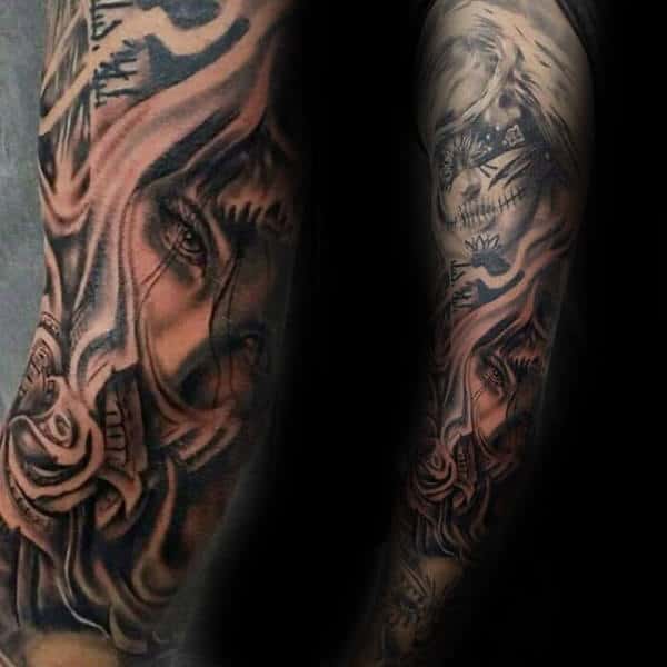 Awesome Chicano Male Tattoo Design Full Sleeve