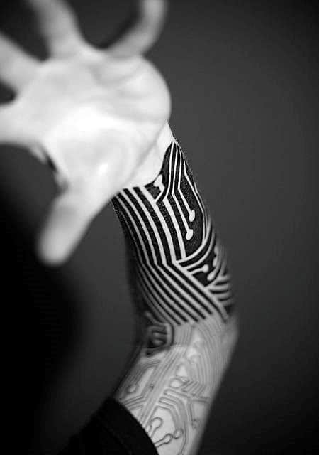 Awesome Circuit Board Tattoos For Guys Sleeve Designs