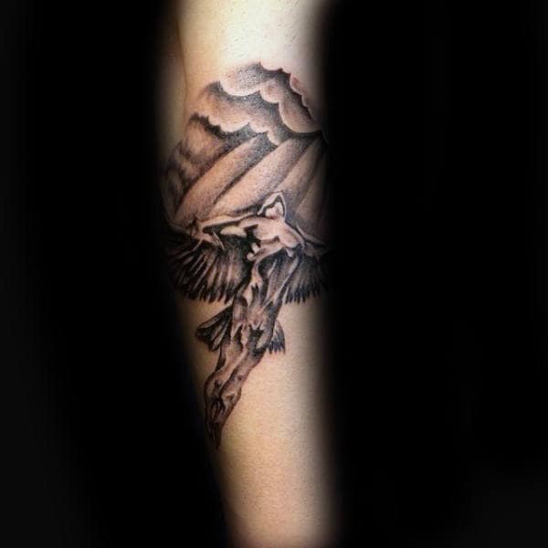 Awesome Clouds Icarus Greek Guys Outer Forearm Tattoo Designs