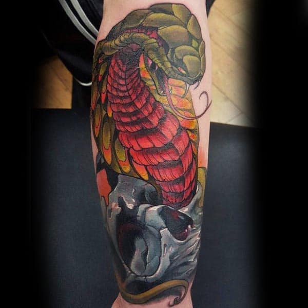 Awesome Cobra Leg Calf Mens Skull Tattoos