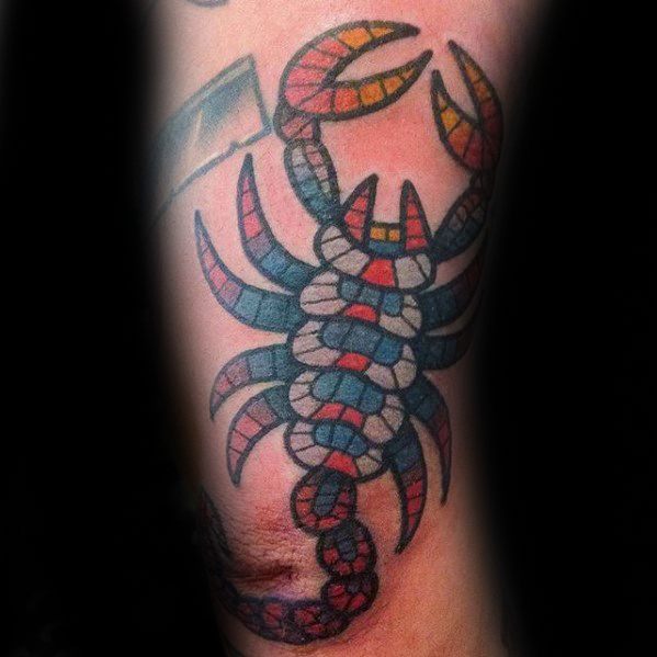 Awesome Colorful Scorpion Arm Mosaic Tattoos For Men