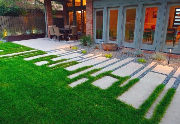 concrete paver steps with grass inlays