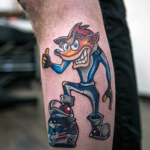 Awesome Crash Bandicoot Tattoos For Men Side Of Leg