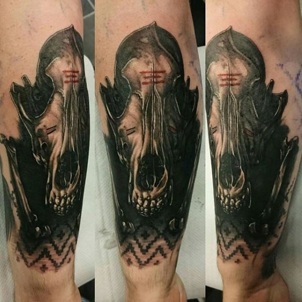 Awesome Cyote Skull Animal Tattoos For Guys On Outer Forearm