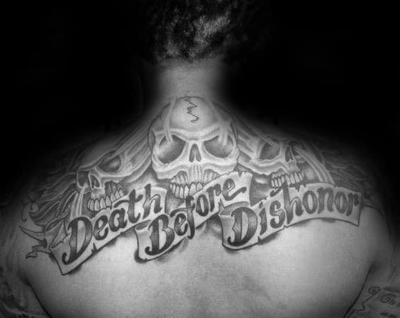 Awesome Death Before Dishonor Guys Upper Back Tattoos