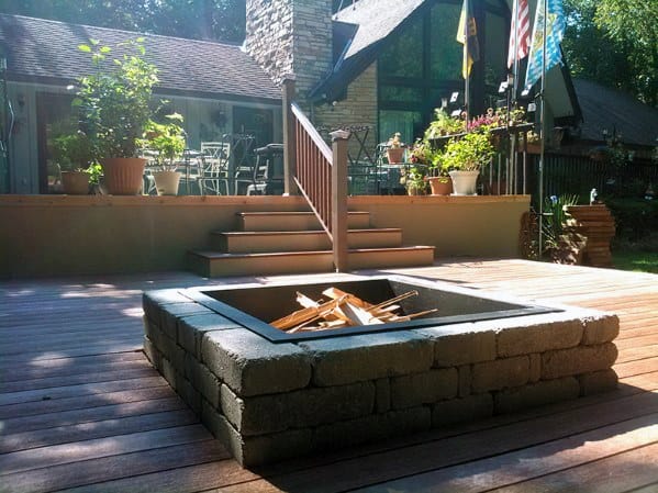 above the ground brick deck firepit