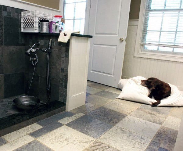 small dog shower tile flowers 