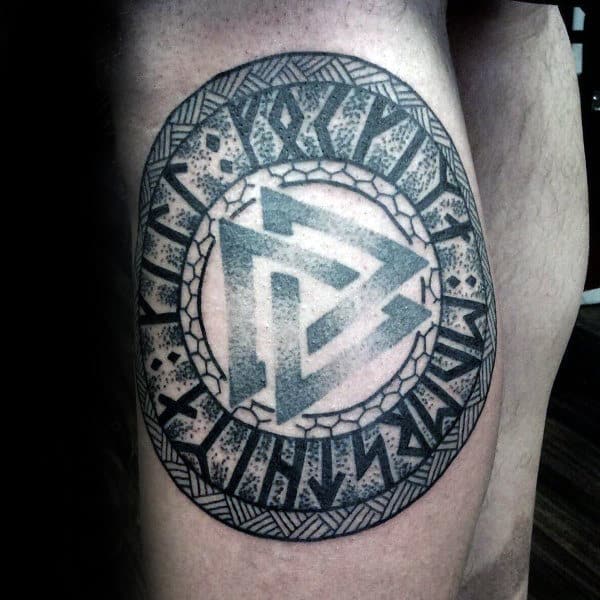 Awesome Dotwork Mens Leg Calf Valknut Norse Tattoo