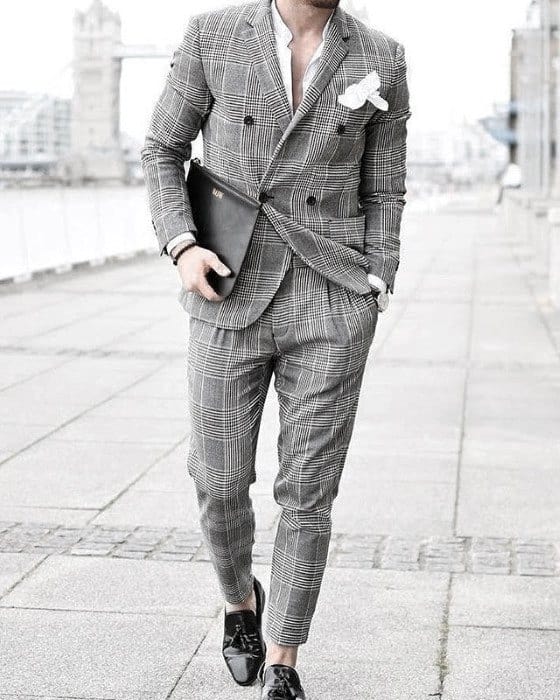 Awesome Double Breasted Grey Suit Black Shoes Styles For Men