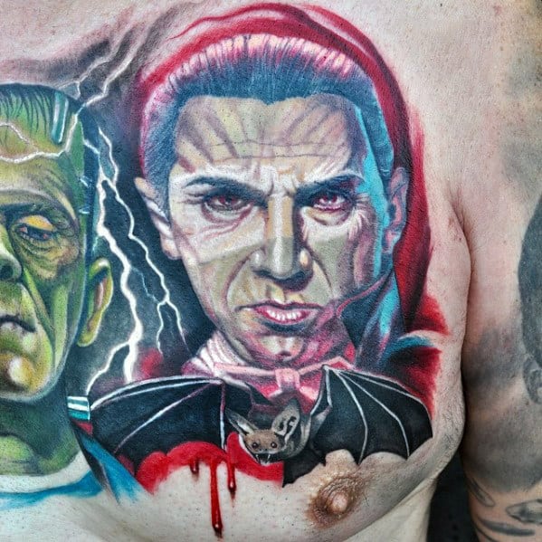 Awesome Dracula Bat Mens Upper Chest Tattoo
