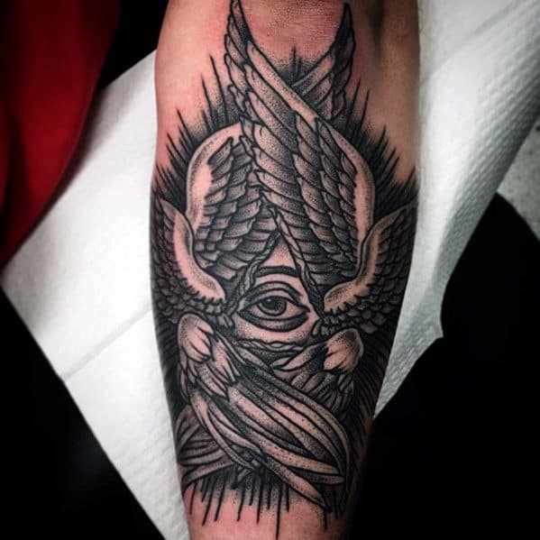 Awesome Eye Of Providence Angel Wings Mens Outer Forearm Tattoo