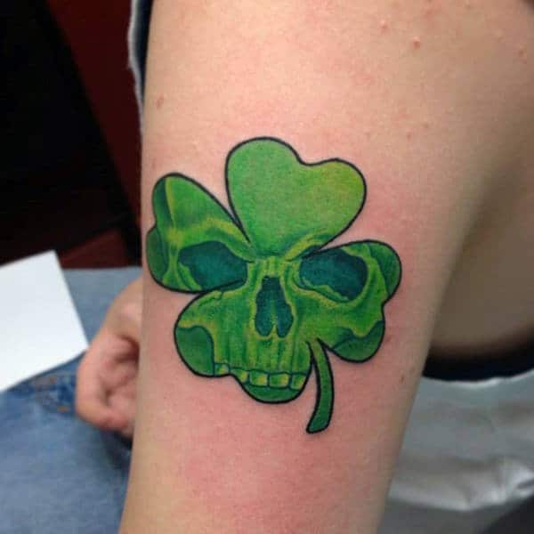 Awesome Four Leaf Clover Green Skull Guys Tattoos