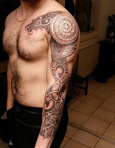 Awesome Full Sleeve Guys Rune Norse Tattoo Ideas