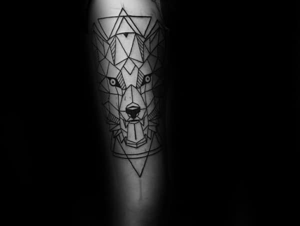 Awesome Geometric Wolf Tattoos For Men With Triangles On Inner Forearm