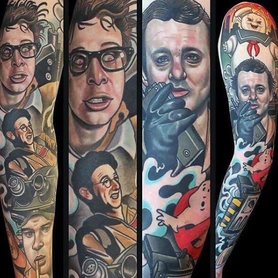 Awesome Ghostbusters Tattoos For Men Full Arm Sleeve