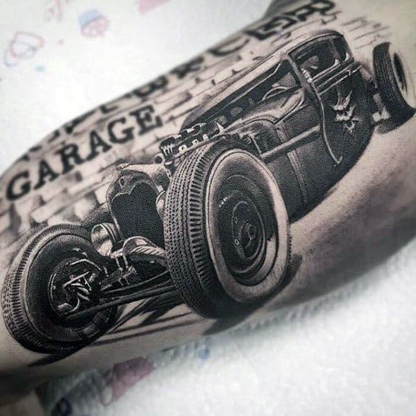 Awesome Greatest Hot Rod 3d Realistic Tattoos For Men