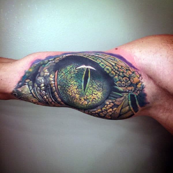 Awesome Green Lizard Eye Tattoo Mens Arms