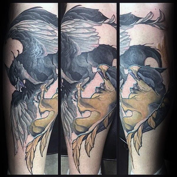 Awesome Griffin Mens Lower Leg Tattoo Inspiration