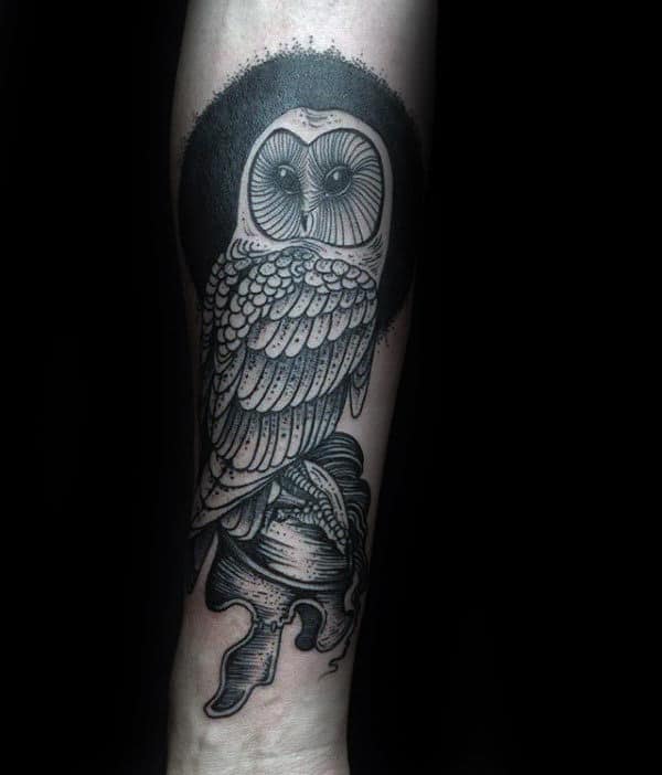 Awesome Guys Barn Owl Inner Forearm Tattoos