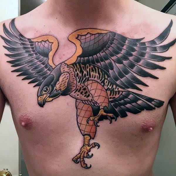 Awesome Guys Falcon Neo Traditional Chest Tattoo