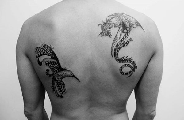 Awesome Guys Hummingbird Back Tattoos