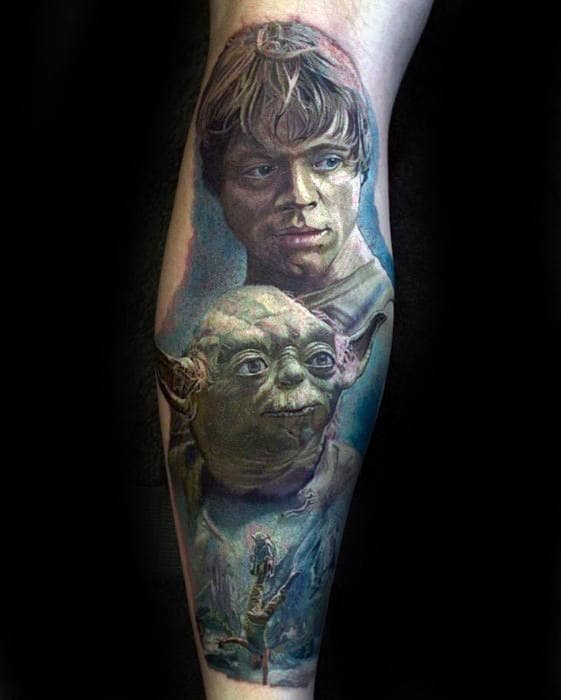 Awesome Guys Leg Yoda Star Wars Theme Tattoo