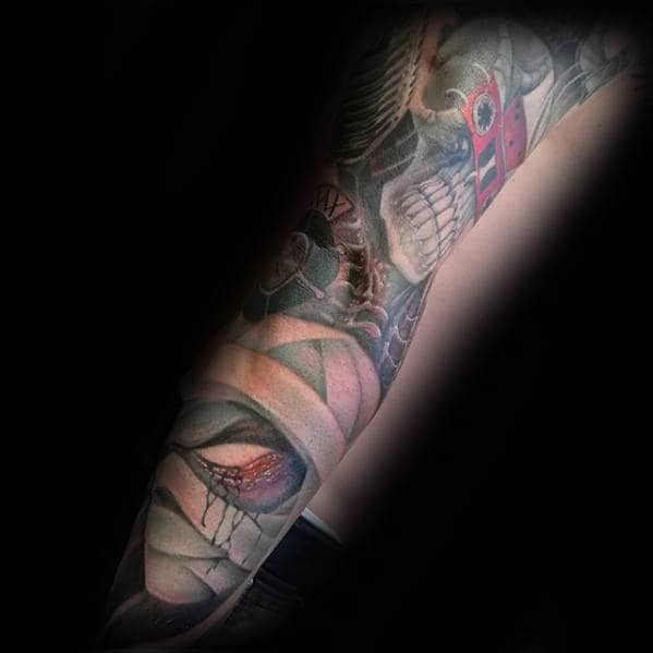 Awesome Guys Mummy Full Arm Sleeve Tattoo